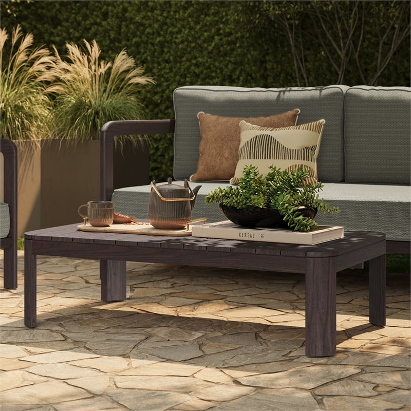 Kona 47 Inch Outdoor Teak Wood Coffee Table in Dark Brown