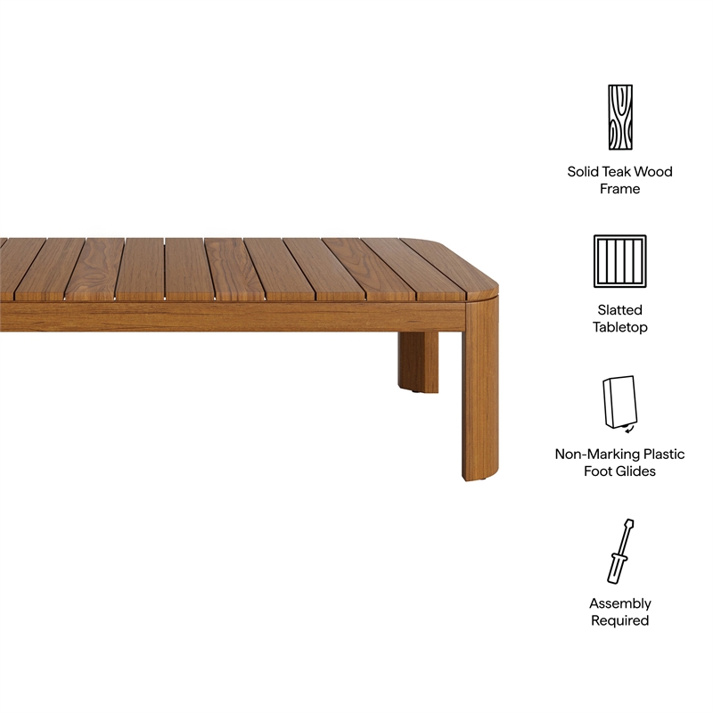 Kona 47 Inch Outdoor Teak Wood Coffee Table in Natural