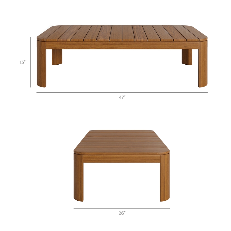 Kona 47 Inch Outdoor Teak Wood Coffee Table in Natural