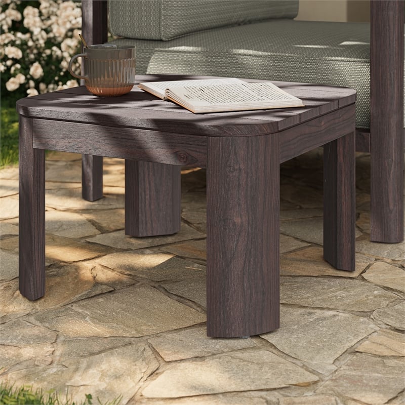 Kona Outdoor Teak Wood Side Table in Dark Brown