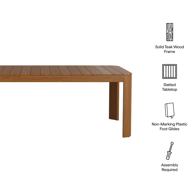 Kona 87 Inch Outdoor Teak Wood Dining Table in Natural
