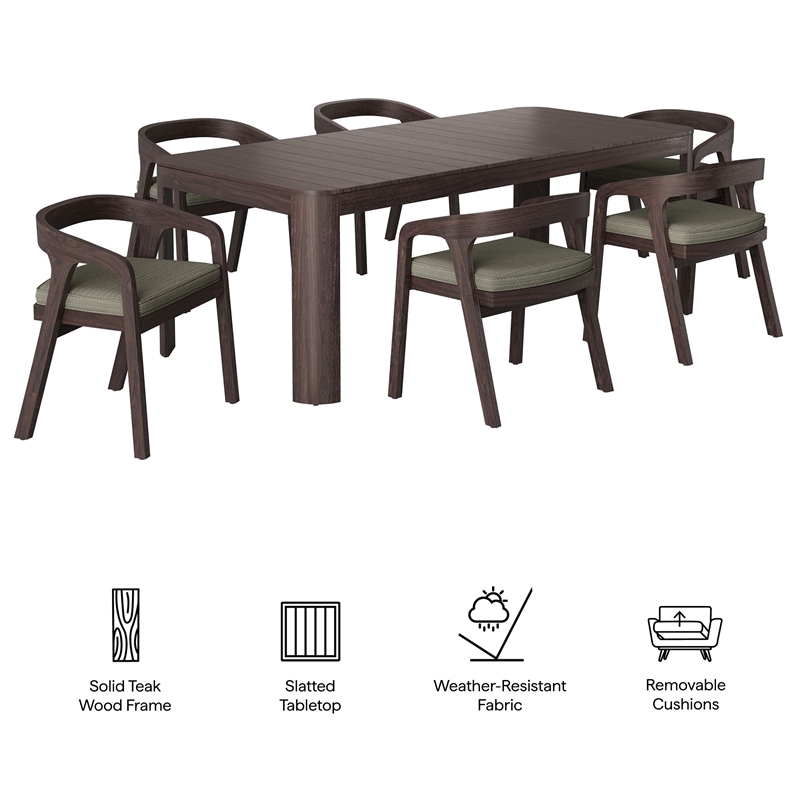 Kona 7-Piece Outdoor Teak Wood Dining Set in Ash