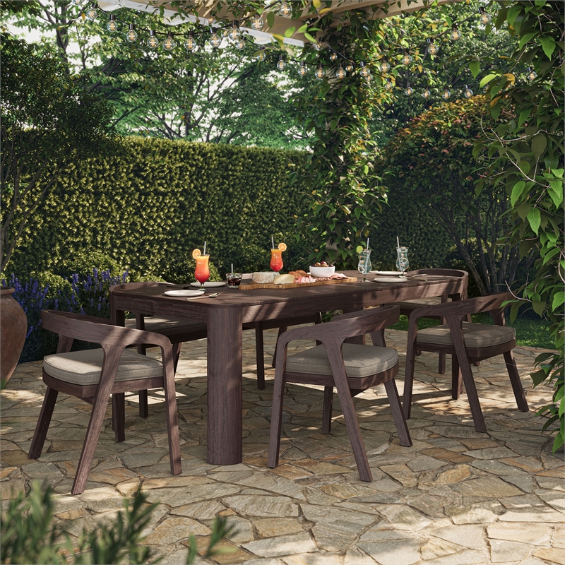 Kona 7-Piece Outdoor Teak Wood Dining Set in Ash