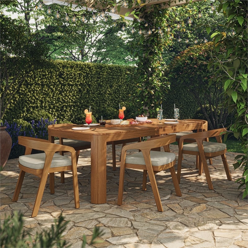 Kona 7-Piece Outdoor Teak Wood Dining Set in Sand