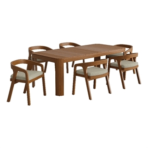 Kona 7-Piece Outdoor Teak Wood Dining Set in Sand