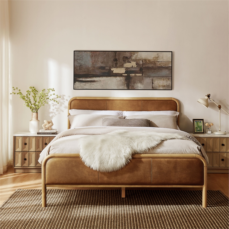 Wexford Vegan Leather King Platform Bed in Light Oak Canyon