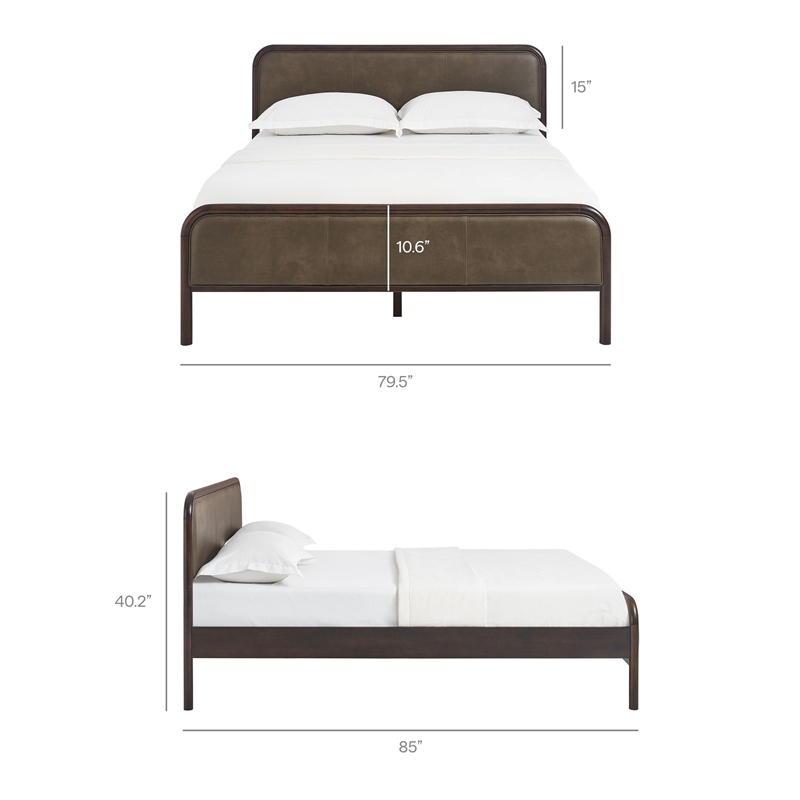 Wexford King Vegan Leather Platform Bed with Padded Headboard in Wenge Mushroom