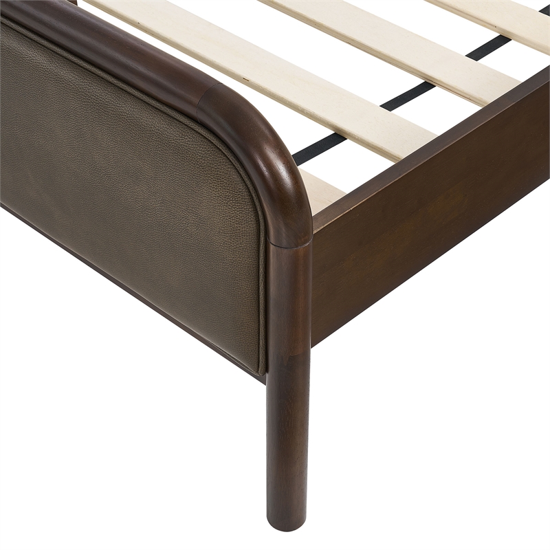 Wexford King Vegan Leather Platform Bed with Padded Headboard in Wenge Mushroom