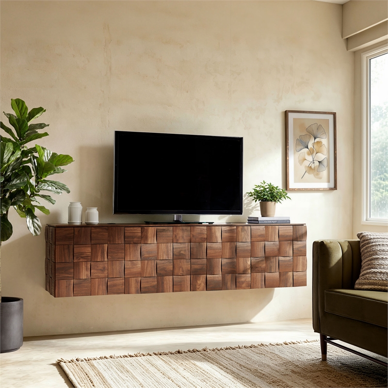 Duskin Wall Mounted TV Stand with Block Front 2 Piece in Walnut