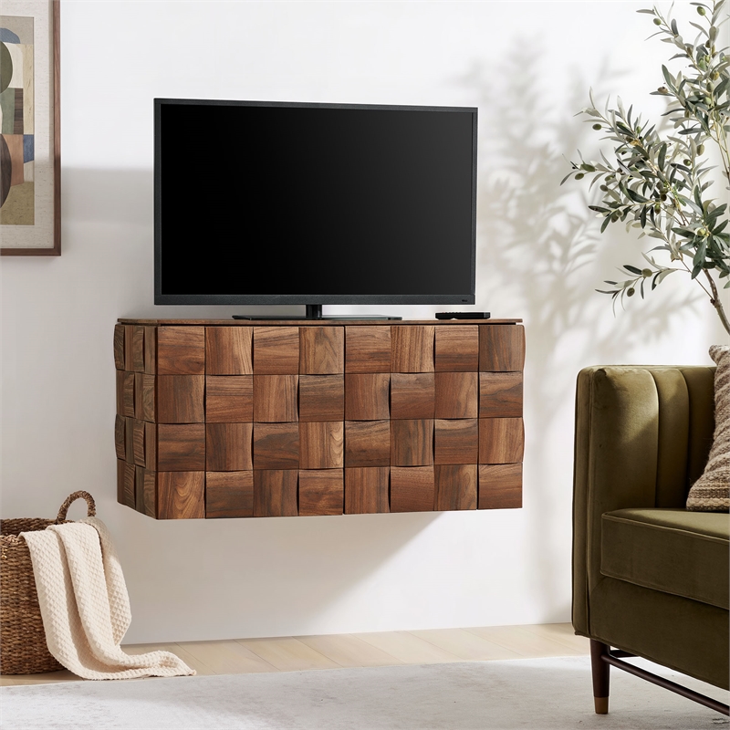 Duskin 39 Inch Wall Mounted TV Stand with Block Front in Walnut