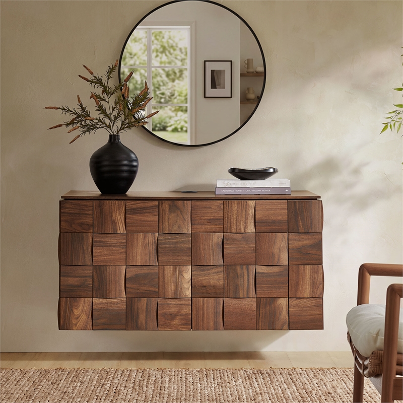 Duskin 39 Inch Wall Mounted TV Stand with Block Front in Walnut