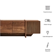 Yarrow 77 Inch Four Door TV Stand with Fluted End Cabinets in Walnut