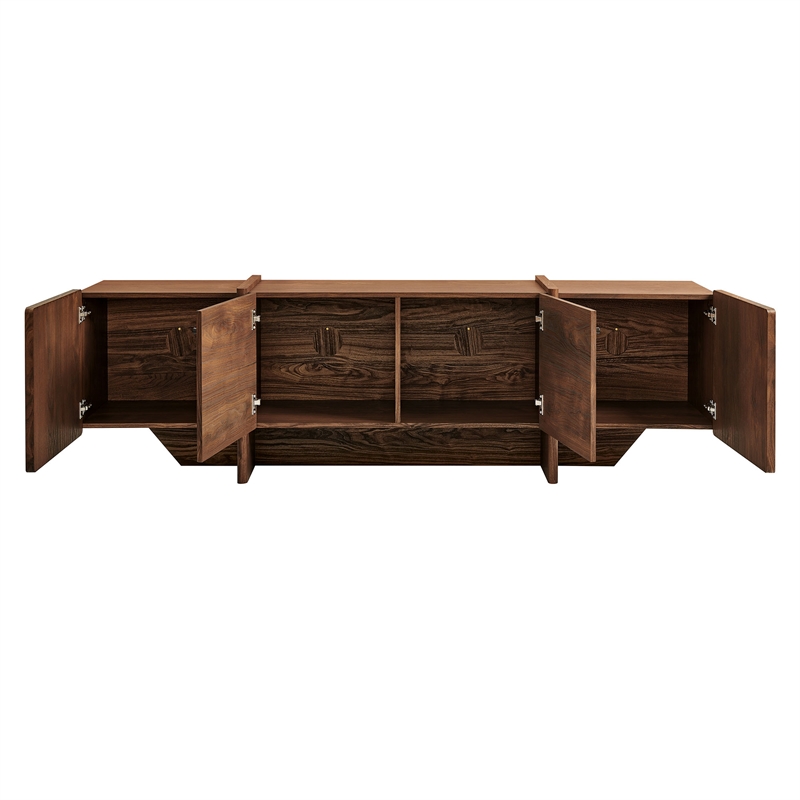 Yarrow 77 Inch Four Door TV Stand with Fluted End Cabinets in Walnut