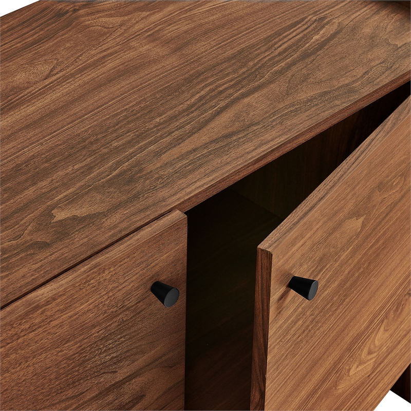 Yarrow 77 Inch Four Door TV Stand with Fluted End Cabinets in Walnut