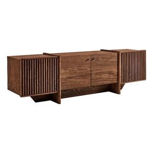 Yarrow 77 Inch Four Door TV Stand with Fluted End Cabinets in Walnut
