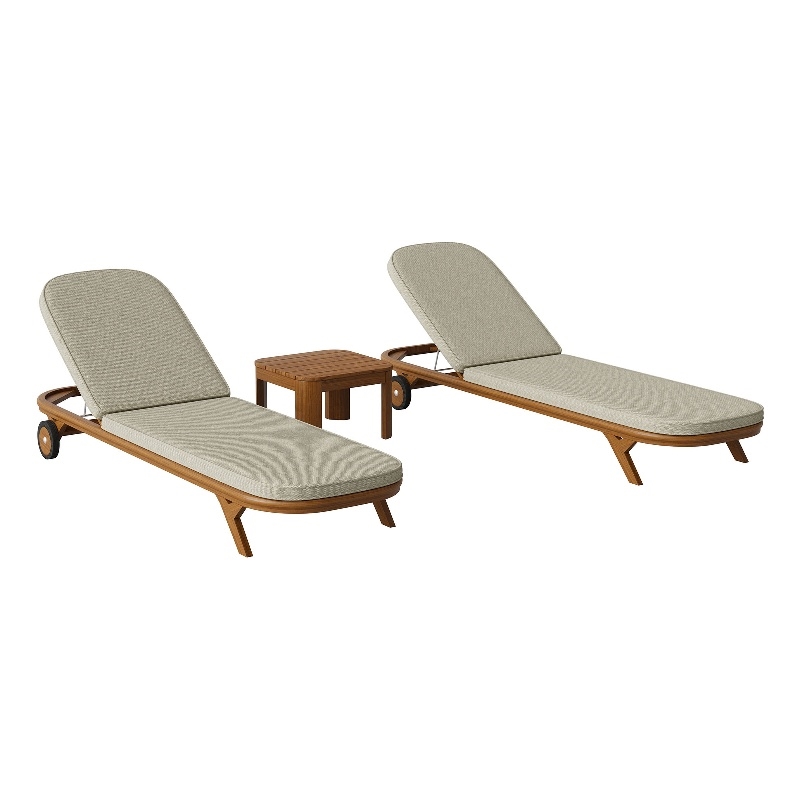 Kona 3-Piece Outdoor Teak Wood Chaise Lounge Set in Sand
