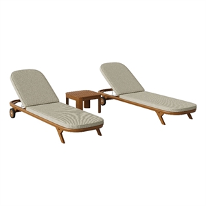 Kona 3-Piece Outdoor Teak Wood Chaise Lounge Set in Sand
