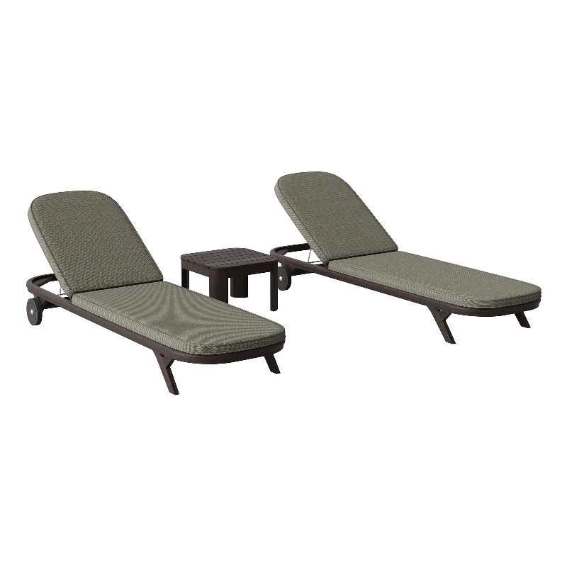 Kona 3-Piece Outdoor Teak Wood Chaise Lounge Set in Ash