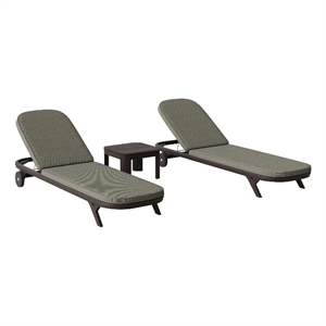 Kona 3-Piece Outdoor Teak Wood Chaise Lounge Set in Ash