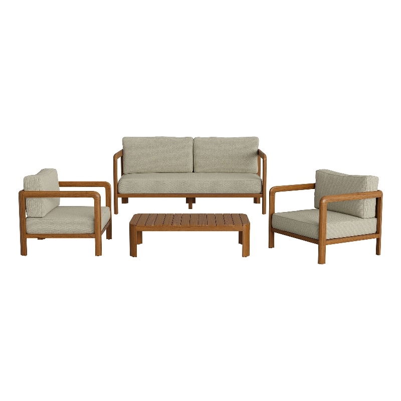 Kona 4-Piece Outdoor Teak Wood Furniture Set in Sand