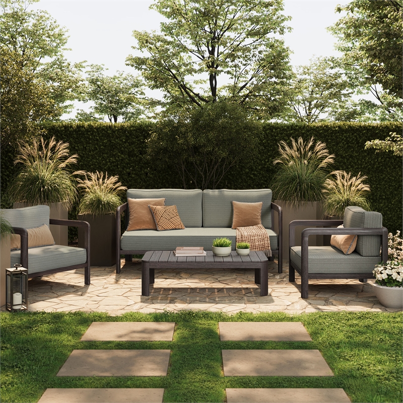 Kona 4-Piece Outdoor Teak Wood Furniture Set in Ash
