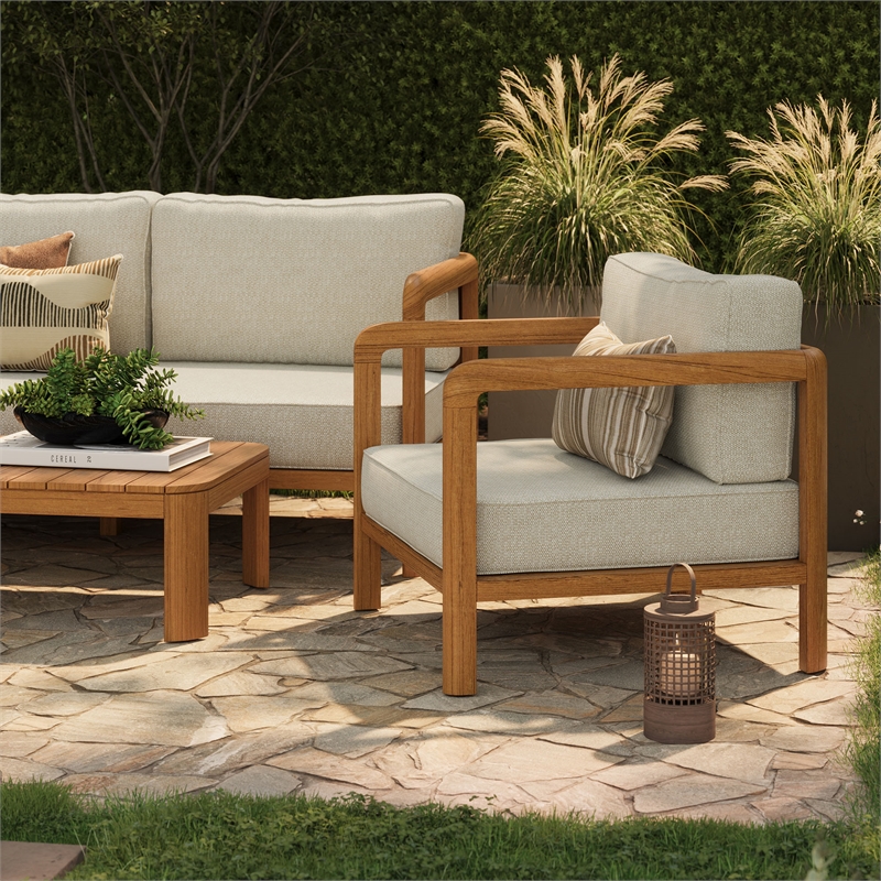 Kona 5-Piece Outdoor Teak Wood Furniture Set in Sand