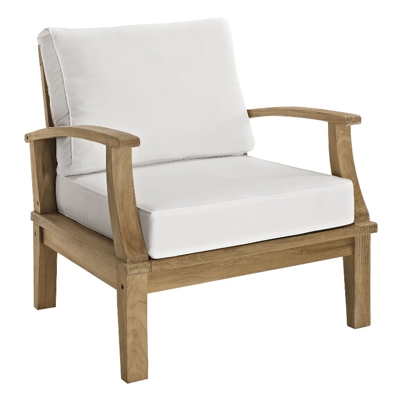 Modway Marina Modern Wood Outdoor Teak Armchair in Natural/White