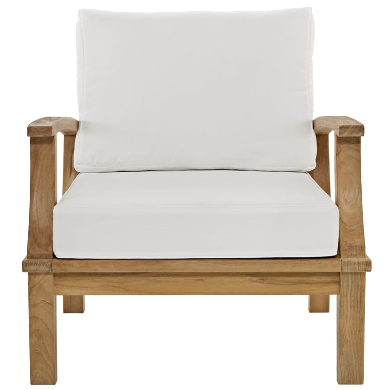 Modway Marina Modern Wood Outdoor Teak Armchair in Natural/White