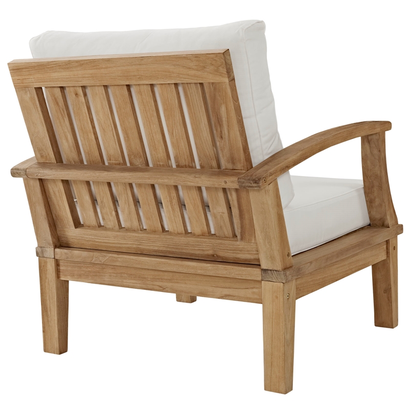 Modway Marina Modern Wood Outdoor Teak Armchair in Natural/White