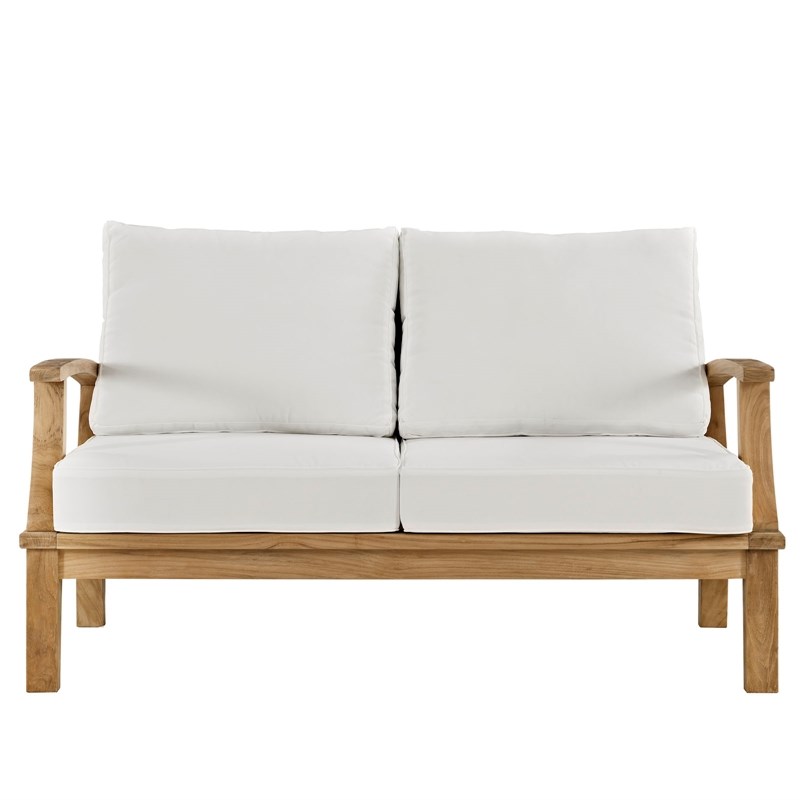 Modway Marina Modern Wood Patio Teak Loveseat in Natural/White