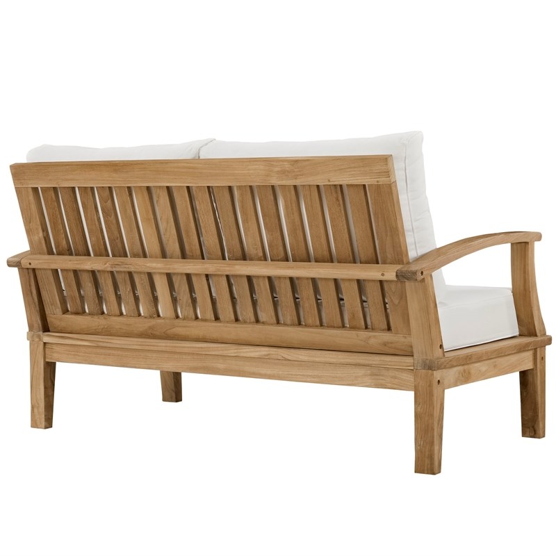 Modway Marina Modern Wood Patio Teak Loveseat in Natural/White