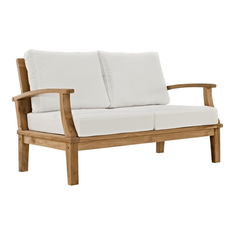 Modway Marina Modern Wood Patio Teak Loveseat in Natural/White
