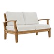 Modway Marina Modern Wood Patio Teak Loveseat in Natural/White