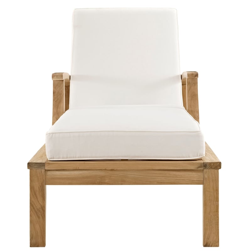 Modway Marina Modern Wood Patio Teak Single Chaise in Natural/White