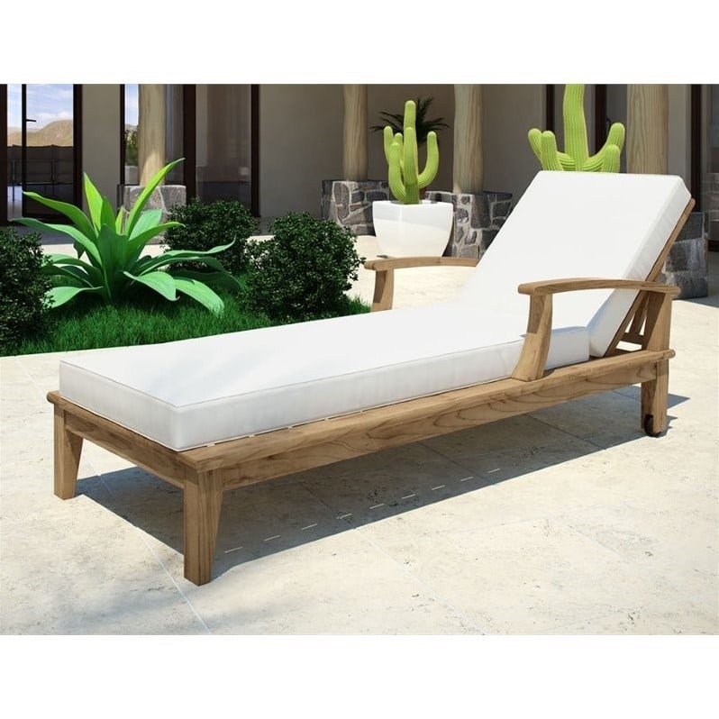 Modway Marina Modern Wood Patio Teak Single Chaise in Natural/White