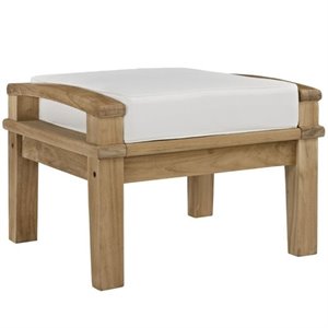 modway marina solid teak wood ottoman in natural white