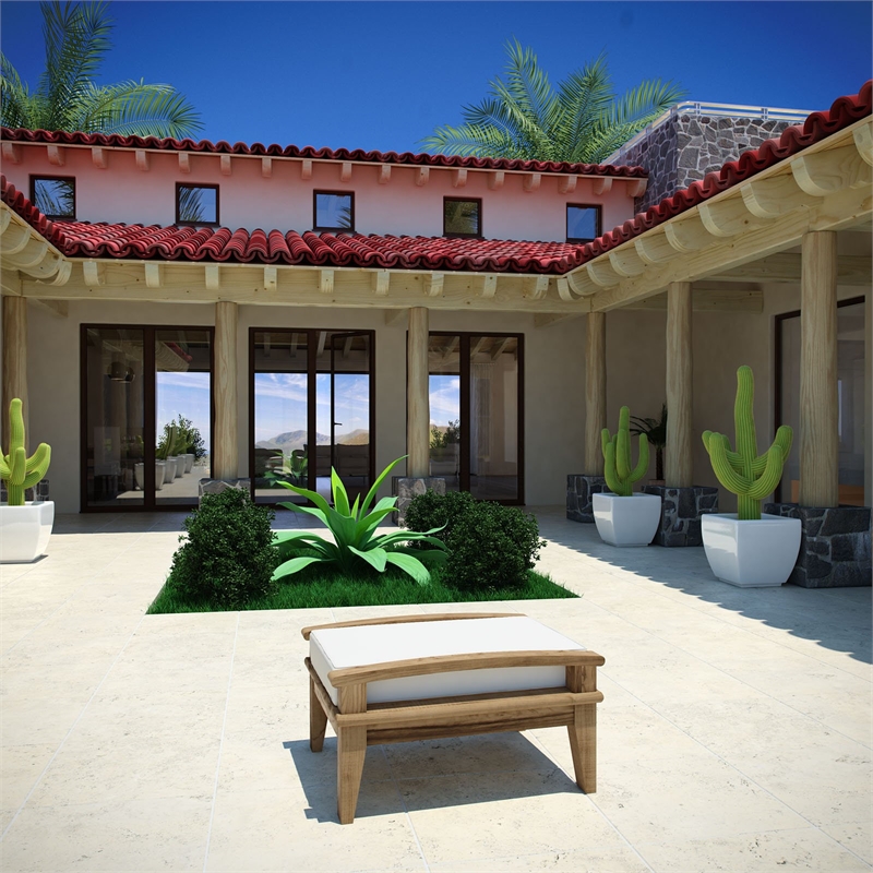 Modway Marina Solid Teak Wood Ottoman in Natural White