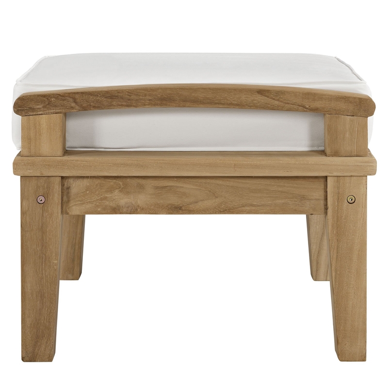 Modway Marina Solid Teak Wood Ottoman in Natural White