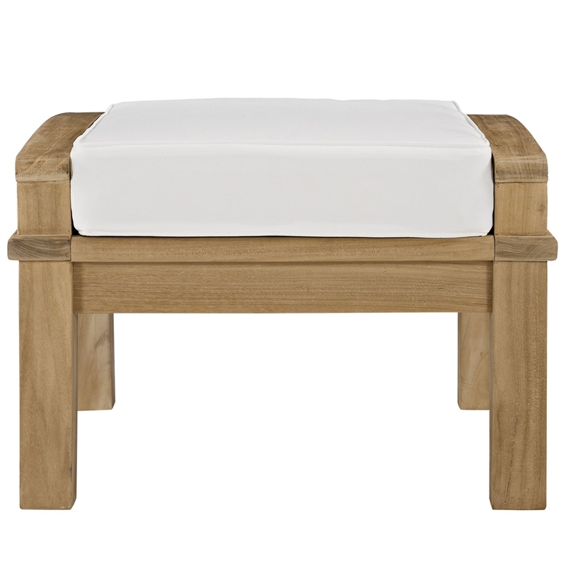 Modway Marina Solid Teak Wood Ottoman in Natural White