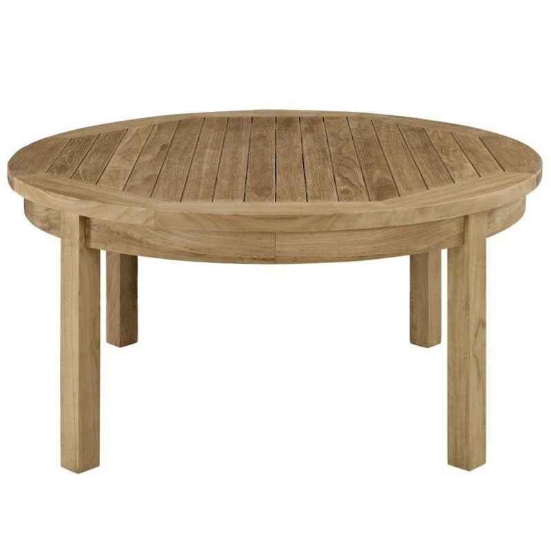 Modway Marina Outdoor Teak Round Coffee Table in Natural ...