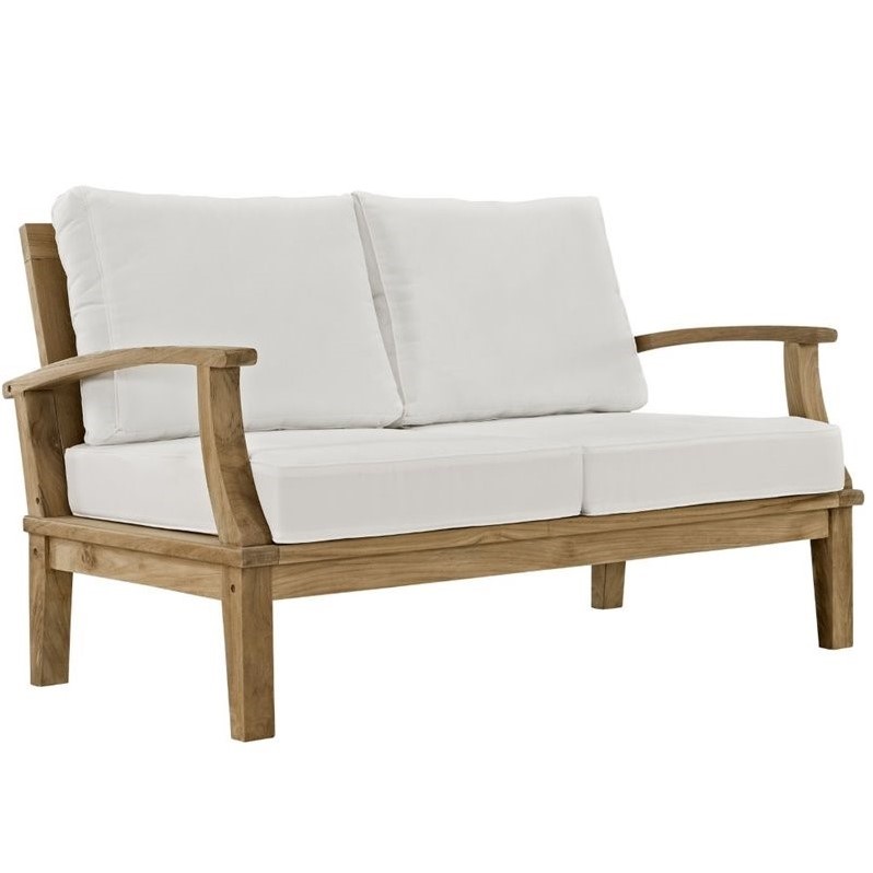 Modway Marina 4-Piece Solid Teak Wood Patio Sofa Set in Natural/White