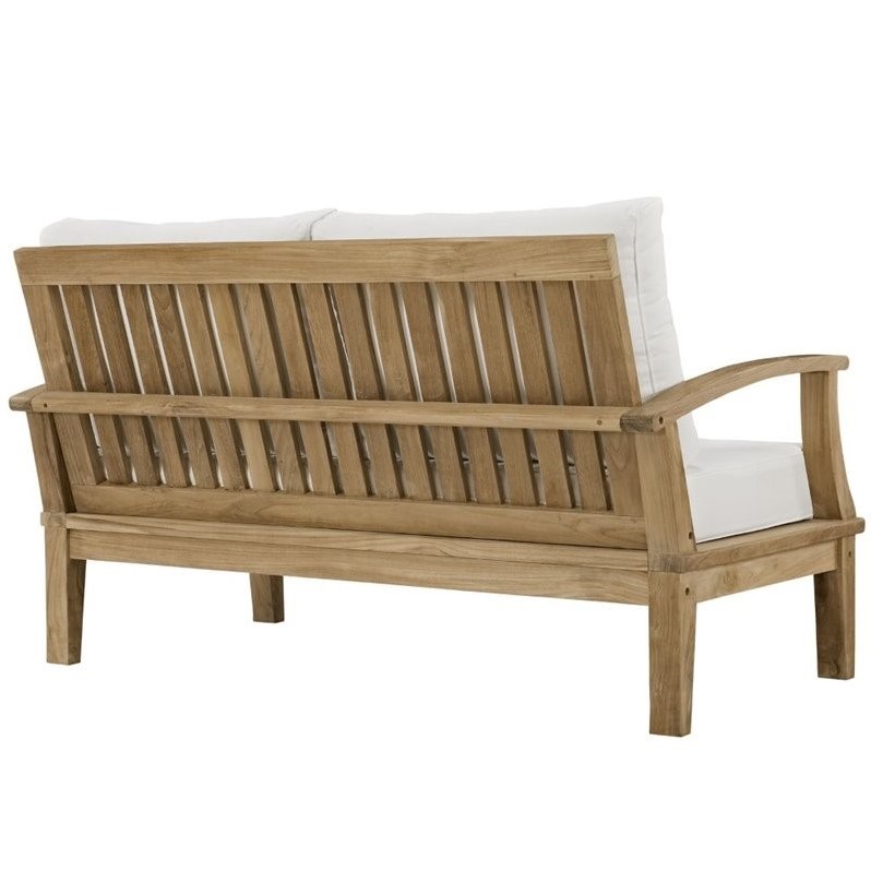 Modway Marina 4-Piece Solid Teak Wood Patio Sofa Set in Natural/White