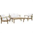 Modway Marina 4-Piece Solid Teak Wood Patio Sofa Set in Natural/White