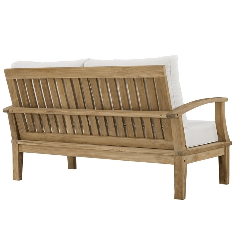 Modway Marina 3 Piece Outdoor Teak Sofa Set in Natural and White