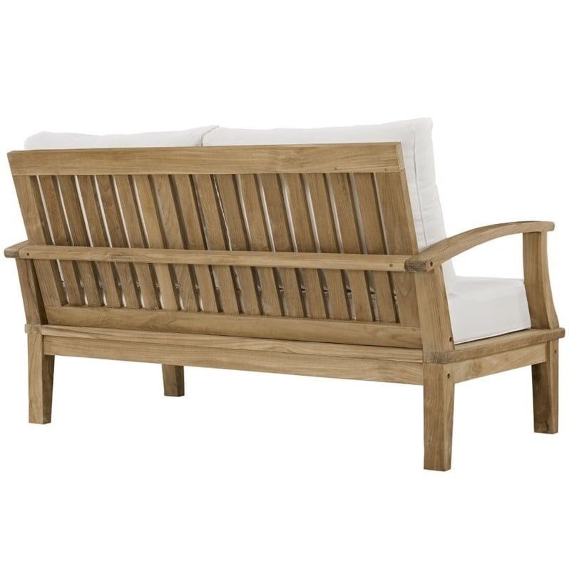 Modway Marina 8 Piece Outdoor Teak Sofa Set in Natural and White