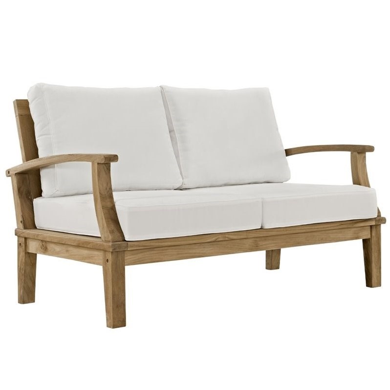 Modway Marina 5 Piece Outdoor Teak Sofa Set in Natural and White