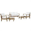 Modway Marina 5 Piece Outdoor Teak Sofa Set in Natural and White