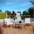 Modway Marina Modern Wood 3-Piece Teak Conversation Set in Natural/White