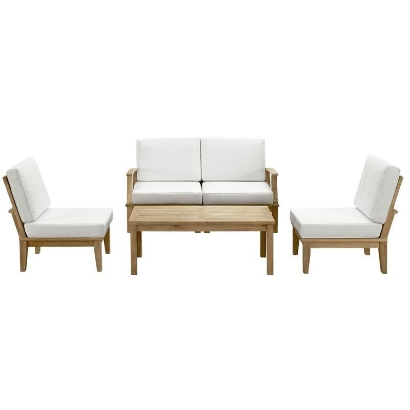 Modway Marina Modern Wood 5-Piece Patio Teak Sofa Set in Natural/White