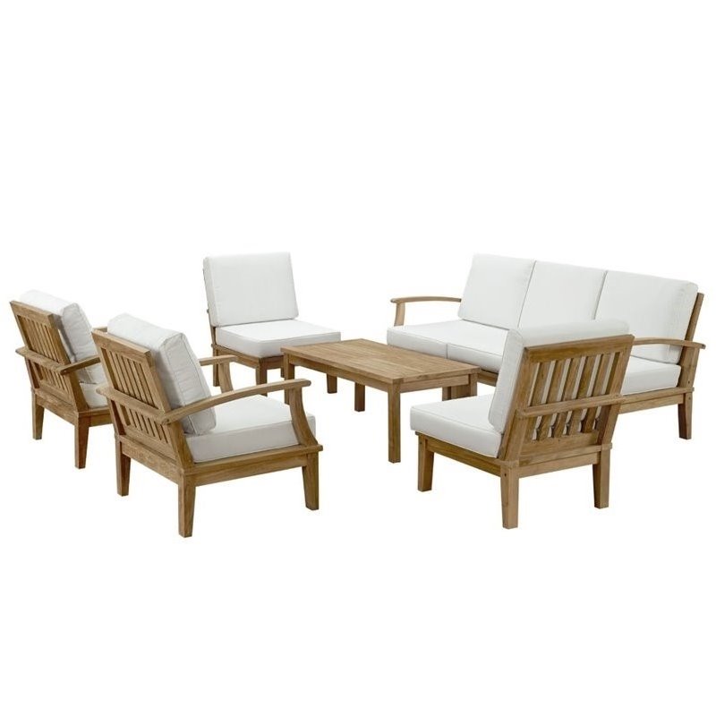 Modway Marina 8-Piece Solid Teak Wood Patio Sofa Set in Natural/White